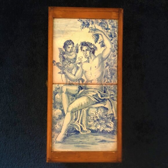 Delft Other - DELFT WINE BOX 2-Tile Tableau Presentation Case Wine God Dionysus Bacchus Cherub